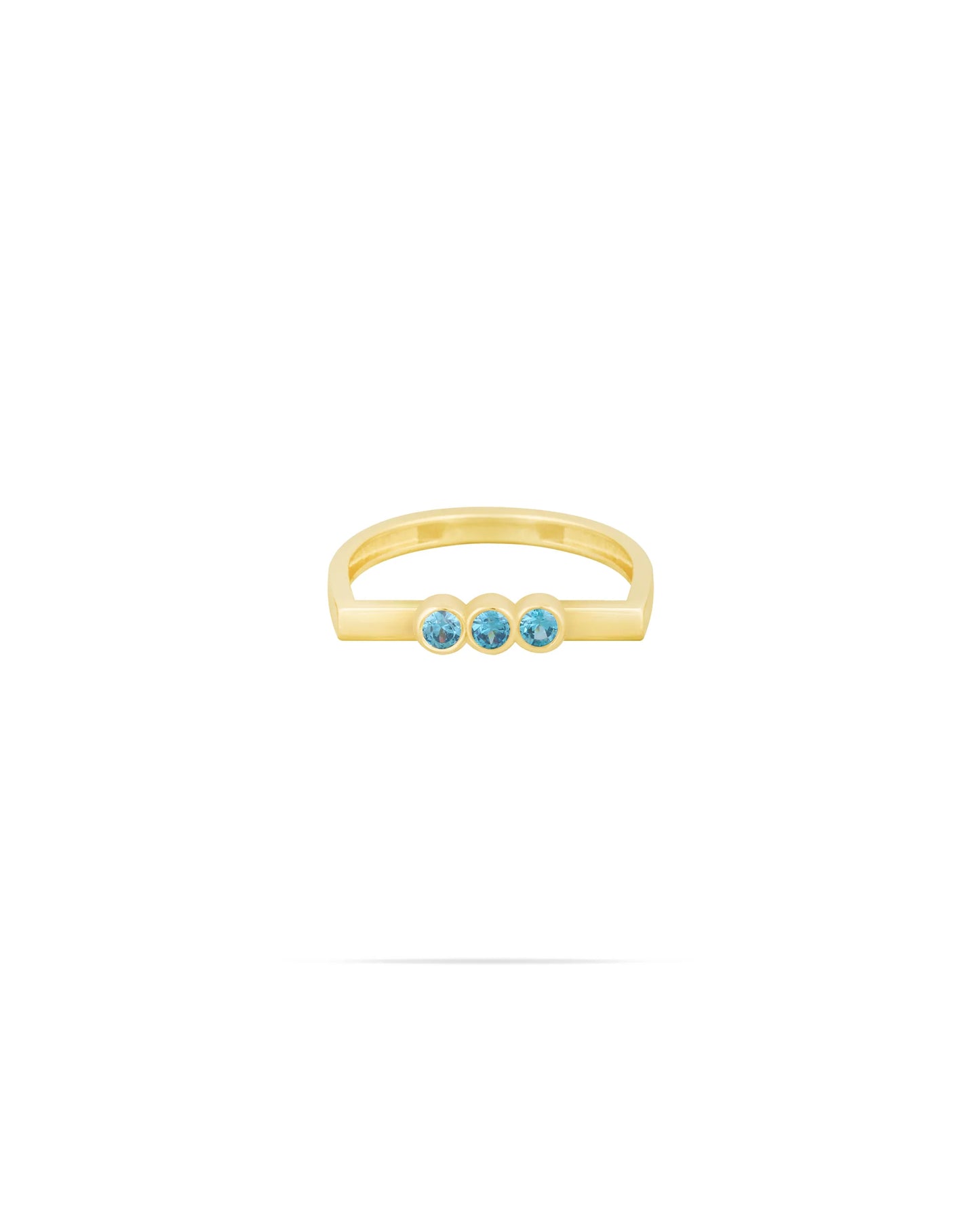 Three Light Blue Stone - Crescent Ring