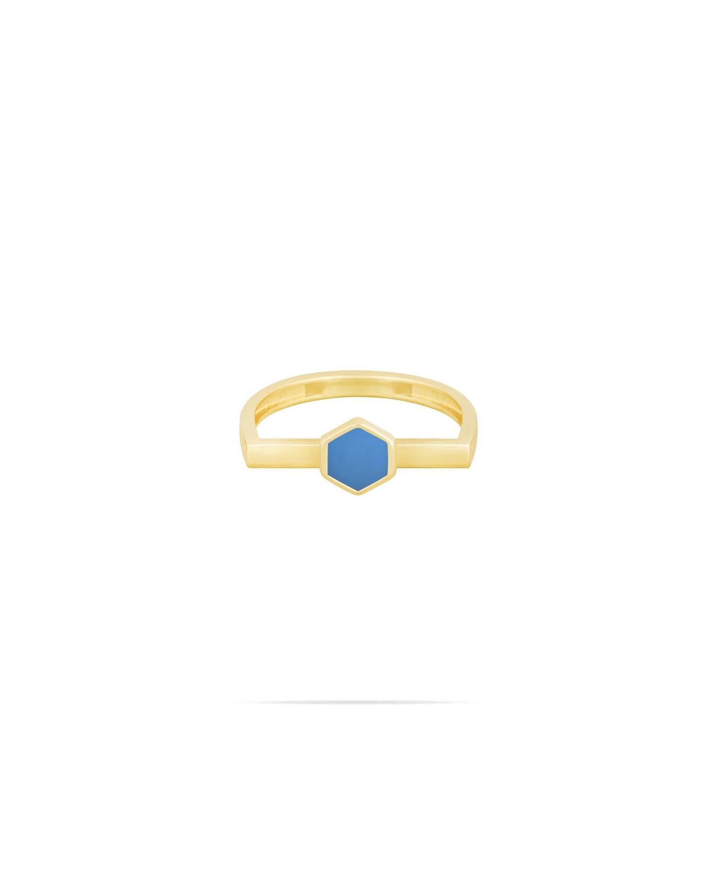 Hexagon Ring with royal blue enamel - Crescent Ring