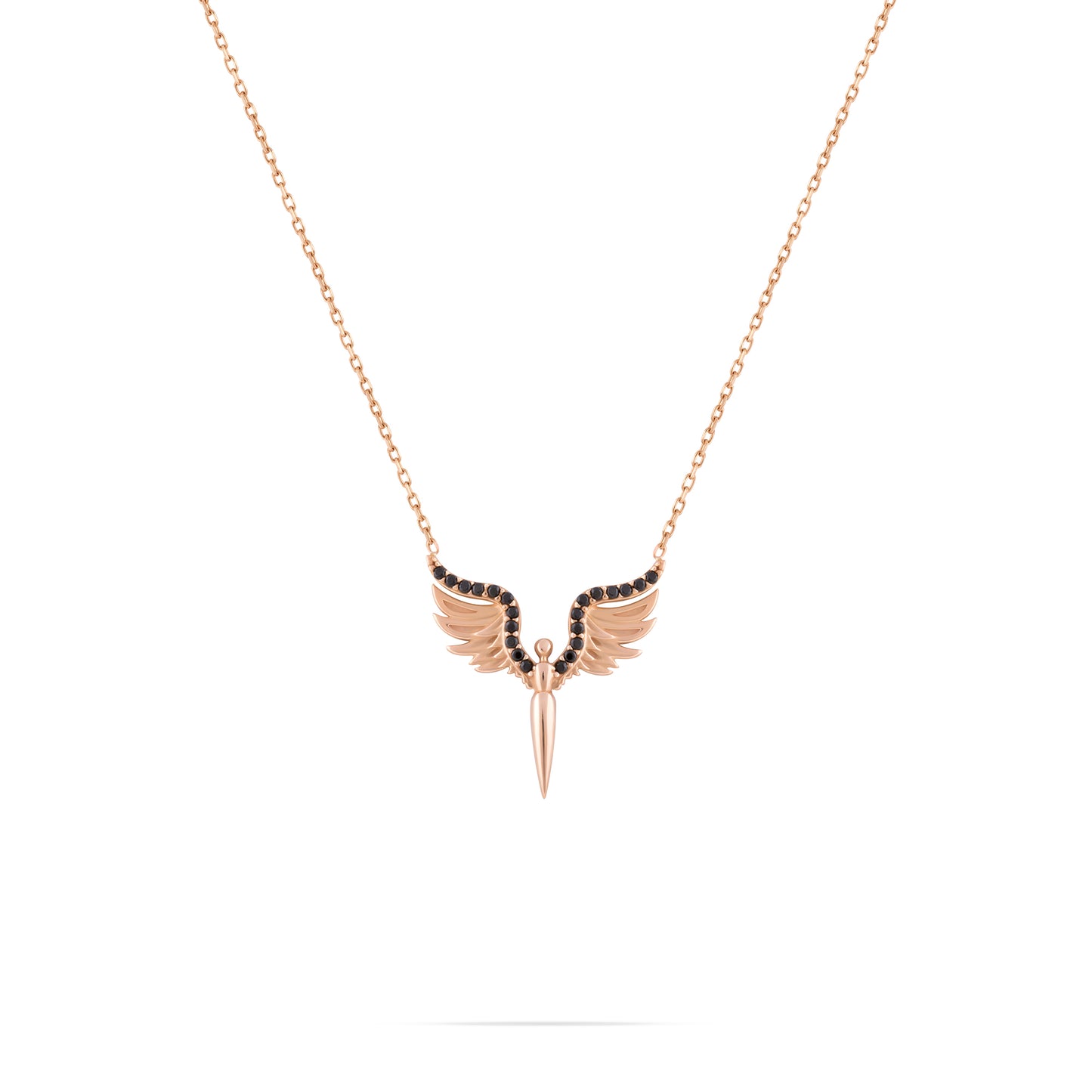 Rose gold angel necklace - black stone