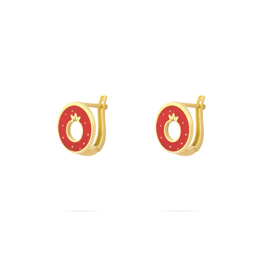 Hollow pomegranate Earrings- Red enamel