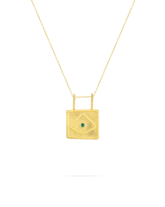 Inscription necklace- Green stone