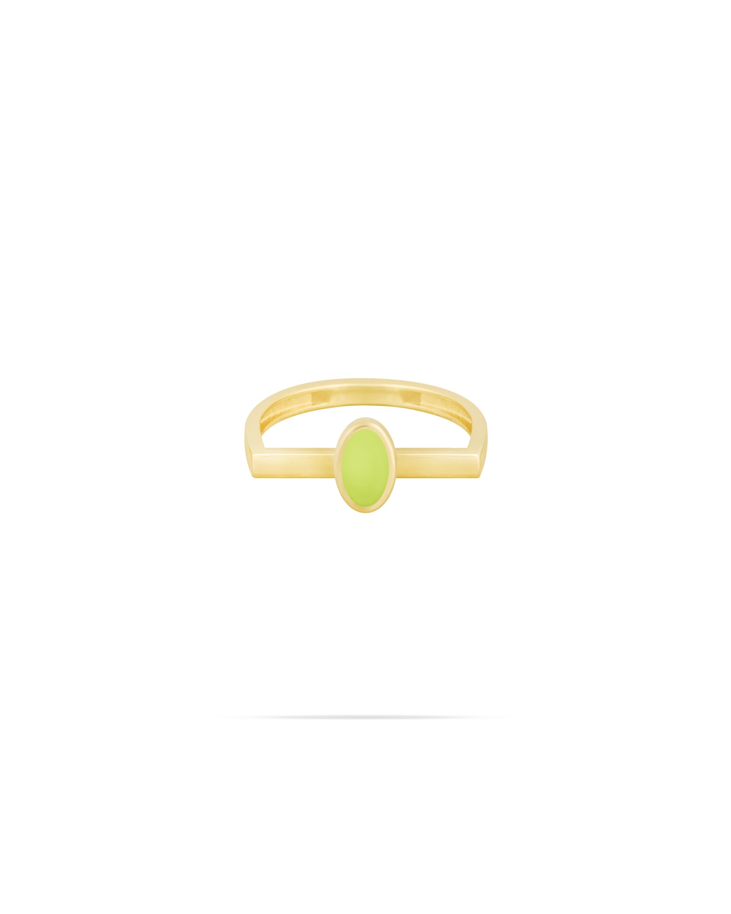 Oval Ring with Neon Yellow Enamel  - Crescent Ring