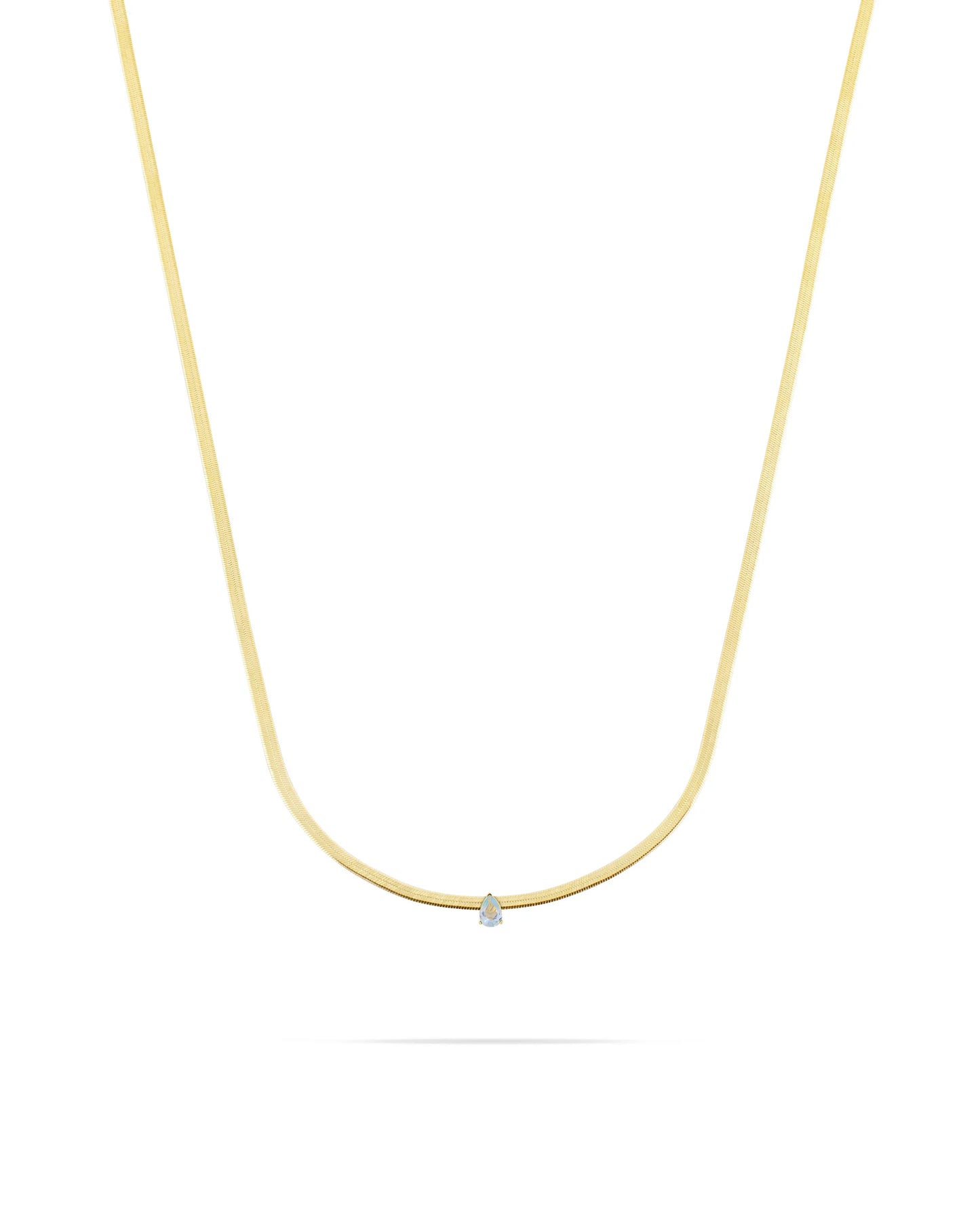 Herringbone Chain Necklace- Blue stone