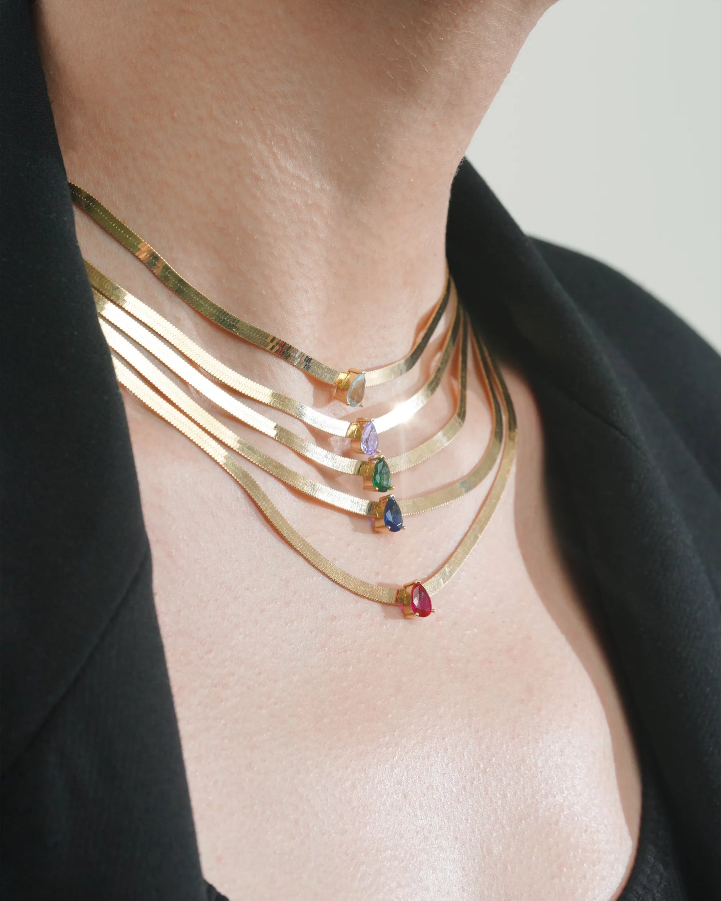 Herringbone Chain Necklace- Blue stone