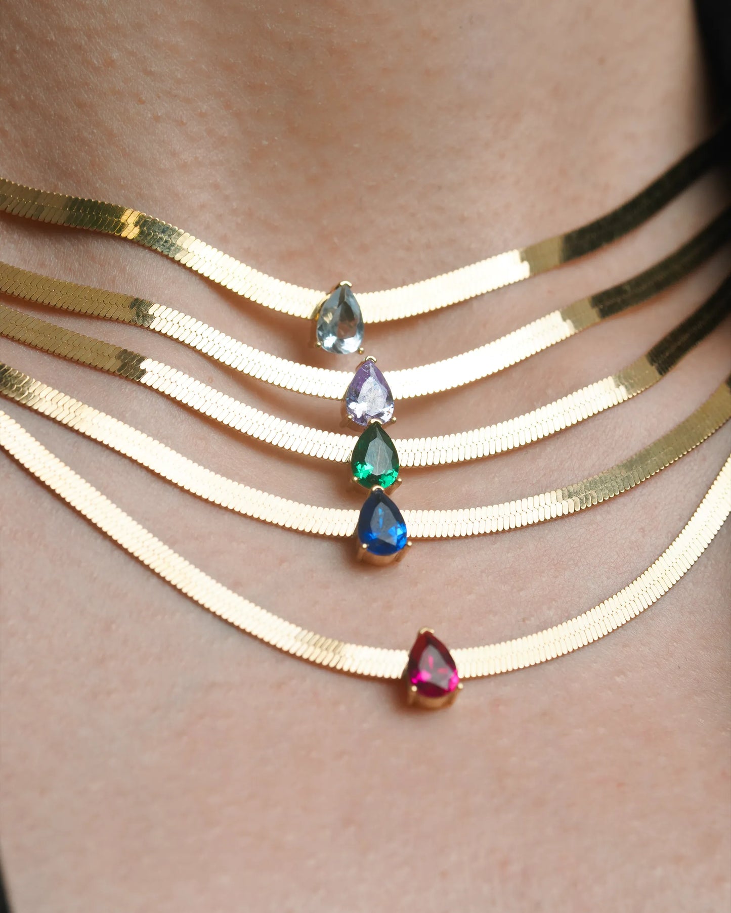 Herringbone Chain Necklace- Blue stone