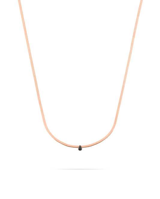 Rose Gold Herringbone Chain Necklace- Black stone