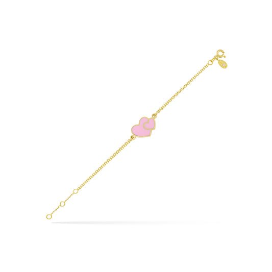 small & big heart Bracelet - pink enamel