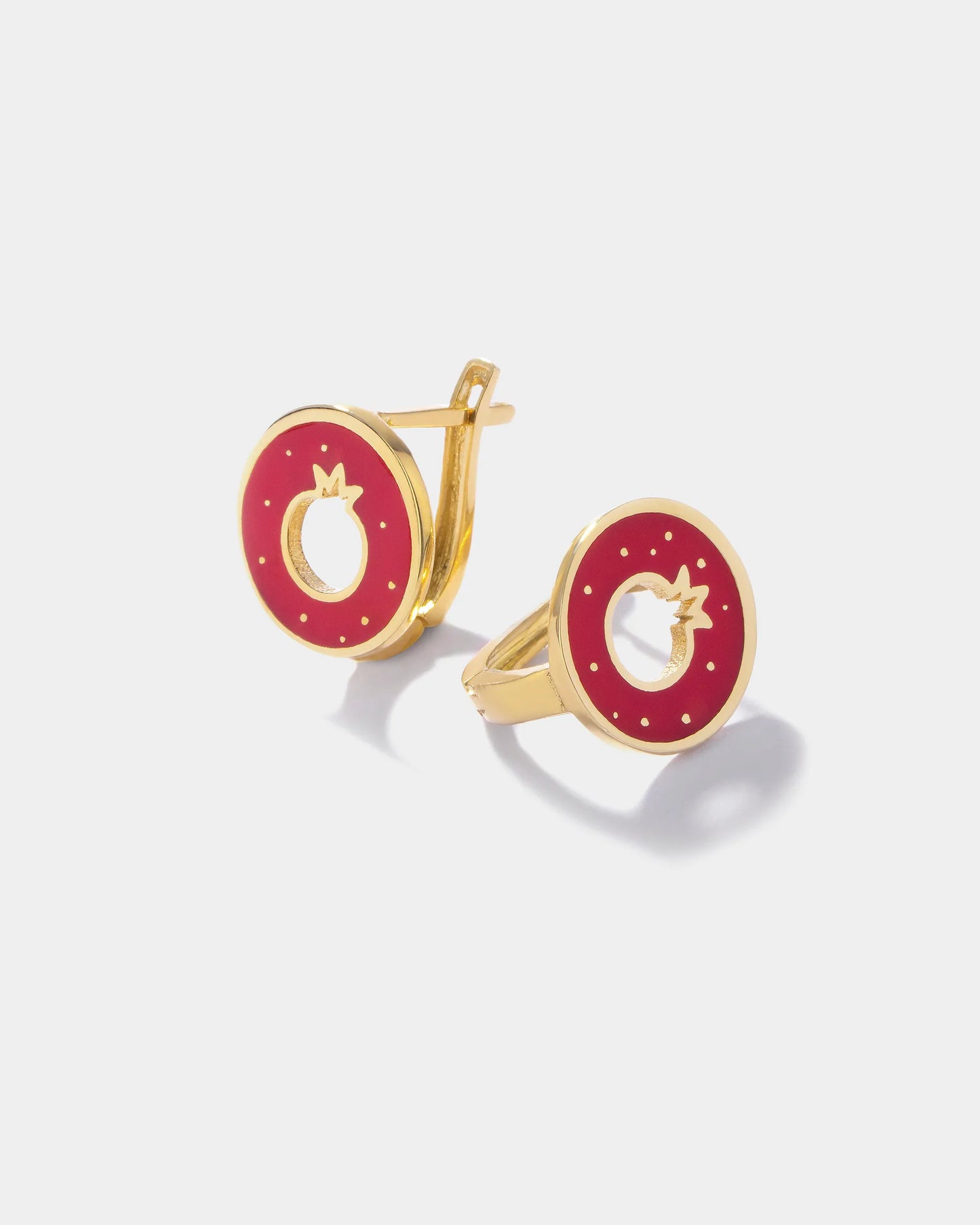 Hollow pomegranate Earrings- Red enamel
