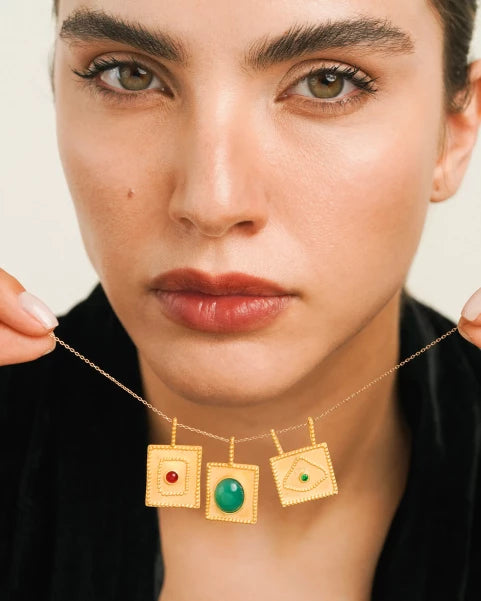 Inscription necklace- Green stone