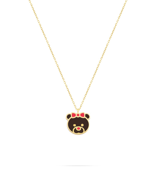 Teddy necklace-Brown & Red enamel