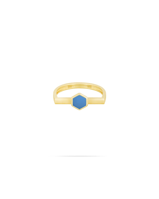 Hexagon Ring with royal blue enamel  - Crescent Ring